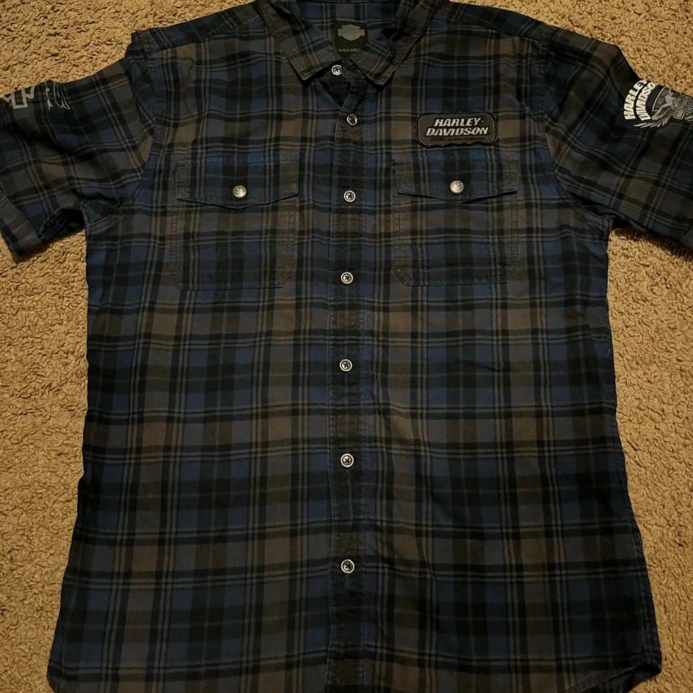 Harley Davidson 115th Anniversary Button down, size Medium, plaid pattern